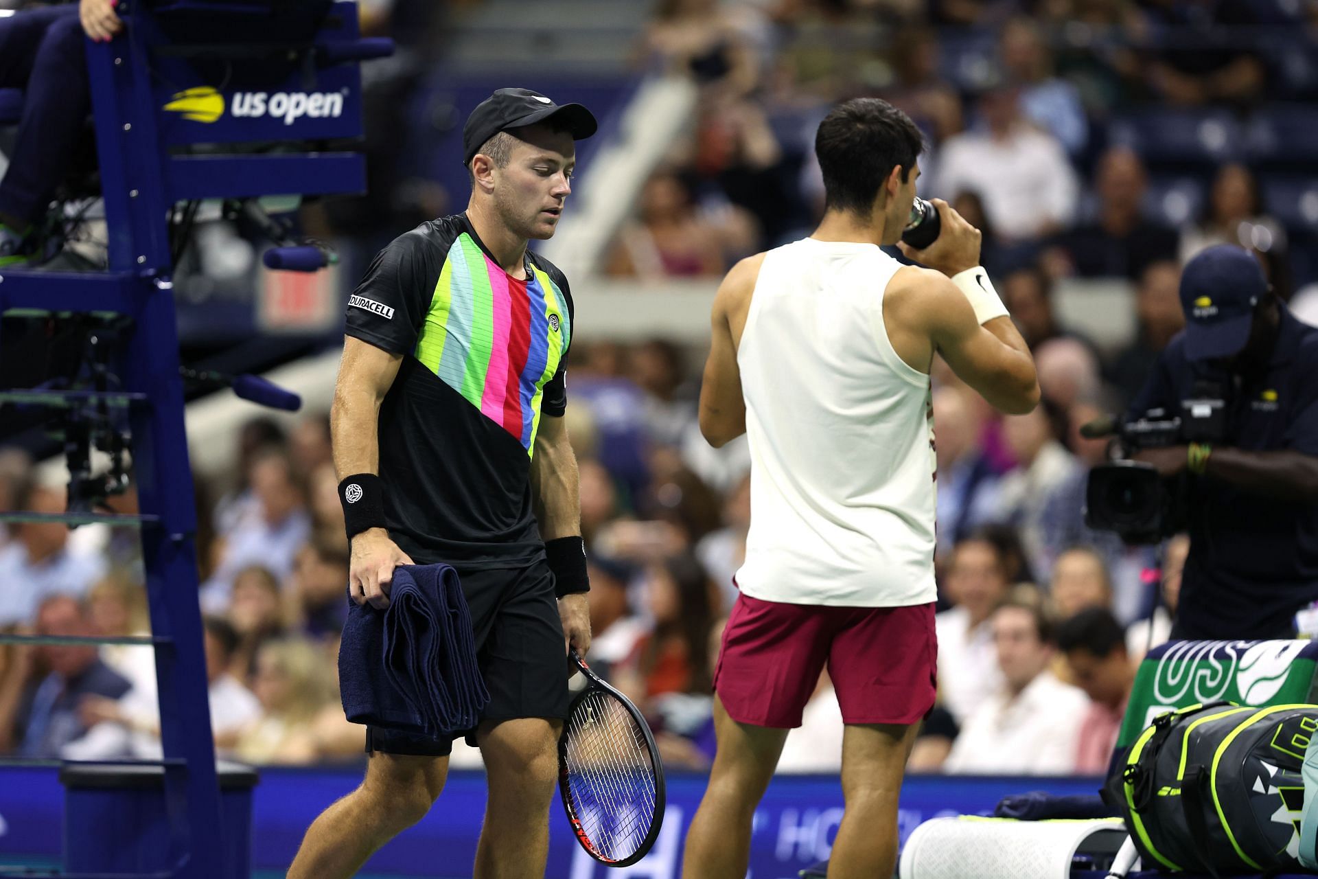 Carlos Alcaraz and Dominik Koepfer in their 2023 US Open match